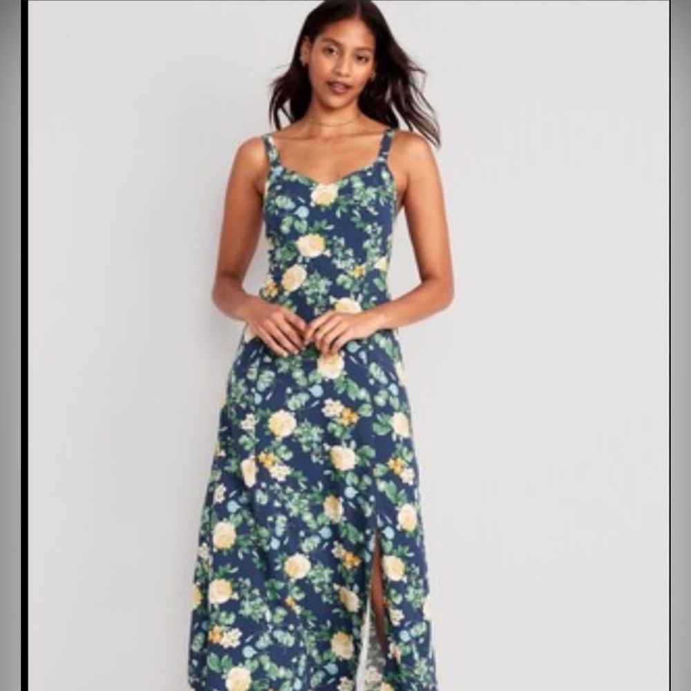 Old Navy Navy Floral Maxi Slip Dress